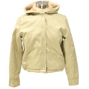 60s Vintage Pearl Snap Cropped Coat Womens S Hooded Beige Western Workwear Chore